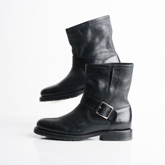 Frye Womens Natalie Engineer Black Leather Bootie Mid-Calf Boots US 6.5 EU 37 - Picture 5 of 8